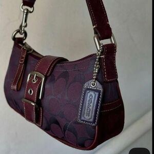 Coach Plum Signature Small Shoulder Bag with Silver Hardware